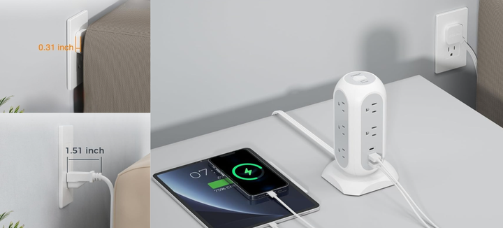This power tower has 11 outlets, three classic USB inputs and a USB-C plug-in.