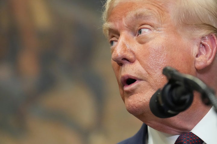 President Donald Trump speaks during an event to sign an executive order restarting the Presidential Fitness Test in public schools, Thursday, July 31, 2025, in the Roosevelt Room of the White House in Washington. (AP Photo/Jacquelyn Martin)