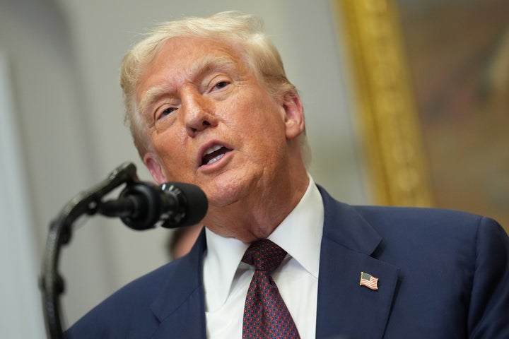 U.S. President Donald Trump speaks during an executive order signing ceremony in the Roosevelt Room of the White House on July 31.