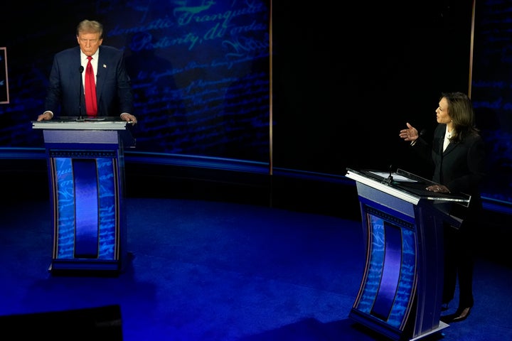 President Donald Trump, then the Republican presidential nominee, photographed with then-Democratic presidential nominee Vice President Kamala Harris, during a presidential debate on Sept. 10, 2024, in Philadelphia.