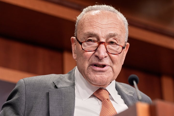 Sen. Minority Leader Chuck Schumer of N.Y., speaks during a news conference on tariffs on Capitol Hill, Thursday, July 31, 2025, in Washington. (AP Photo/Mariam Zuhaib)