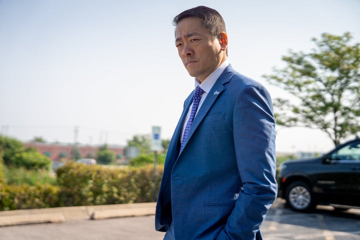State Rep. Gene Wu arrives for a news conference in Aurora, Illinois, on Tuesday.