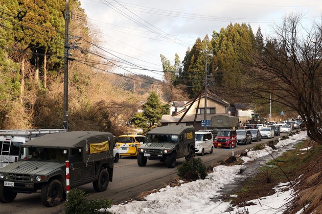 渋滞する輪島市の道路（2024年1月5日）
