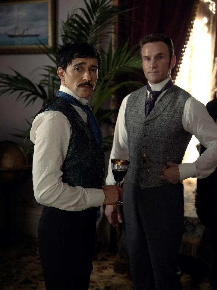 Though Elder's character, John Adams, right, was originally believed to be a love interest for the series' female protagonist, he soon began an affair with Oscar van Rhijn (Ritson), left.