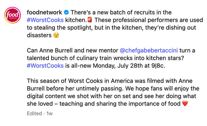 A look at the Food Network's post from July 24. 