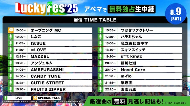 9日の配信タイムテーブル