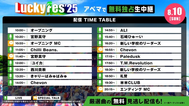 10日の配信タイムテーブル