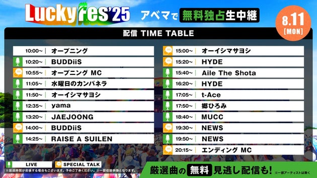 11日の配信タイムテーブル