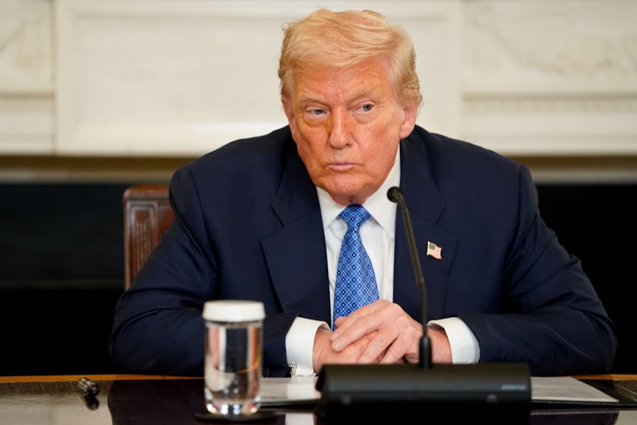 US President Donald Trump during a signing ceremony in the State Dining Room of the White House in Washington, DC, US, on Friday, Aug. 8, 2025. Photographer: Nathan Howard/Bloomberg via Getty Images