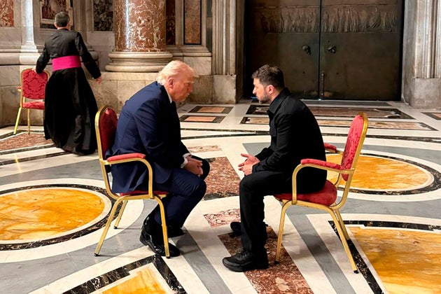 Volodymyr Zelenskyy and Donald Trump held talks at the funeral of Pope Francis in St. Peter’s Basilica in April.
