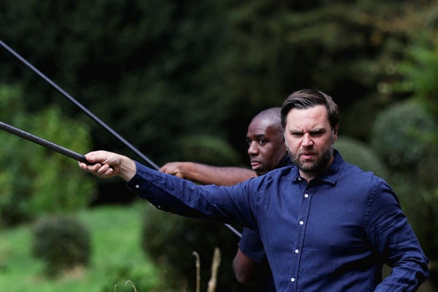 JD Vance and foreign secretary David Lammy fish in a lake in the grounds of Chevening House in Kent last Friday.