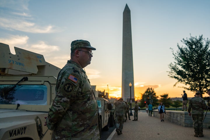 Members of the National Guard on the National Mall in Washington, D.C., on Aug. 12, 2025.