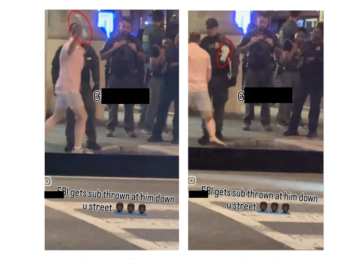 Capturas de tela de um vídeo do Instagram mostra Dunn supostamente jogando o sanduíche.