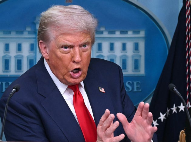 US President Donald Trump speaks during a news conference to discuss crime in Washington, DC, in the Brady Press Briefing Room at the White House in Washington, DC, on August 11, 2025.
