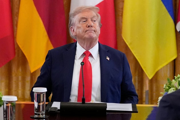 President Donald Trump participates in a meeting with Ukrainian President Volodymyr Zelenskyy and European leaders in the East Room of the White House, Monday, Aug. 18, 2025, in Washington.