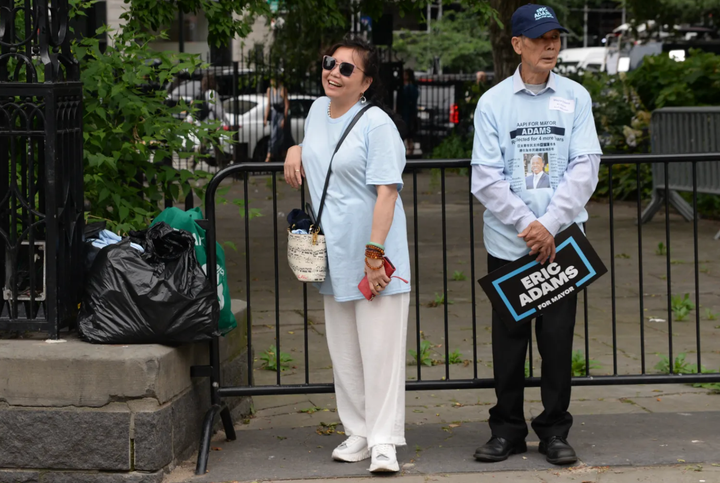 Eric Adams Advisor Handed Reporter Money Stuffed In Bag Of Potato Chips 2 Longtime Eric Adams aide Winnie Greco watches his campaign rally at City Hall from the sidelines, June 26, 2025.