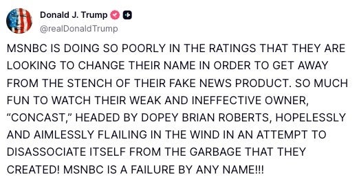 Donald Trump's publication on his real social platform.