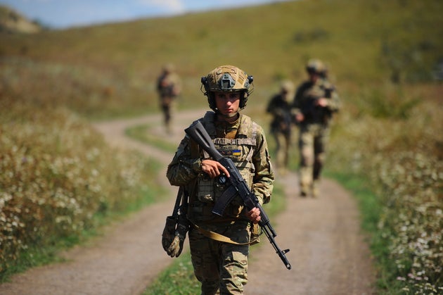 Soldiers training near Kharkiv, Ukraine.
