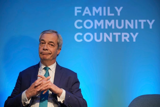 Reform UK leader Nigel Farage attends a press conference on the economy and renewable energy, in London, Wednesday, Feb. 12, 2025. (AP Photo/Kin Cheung)