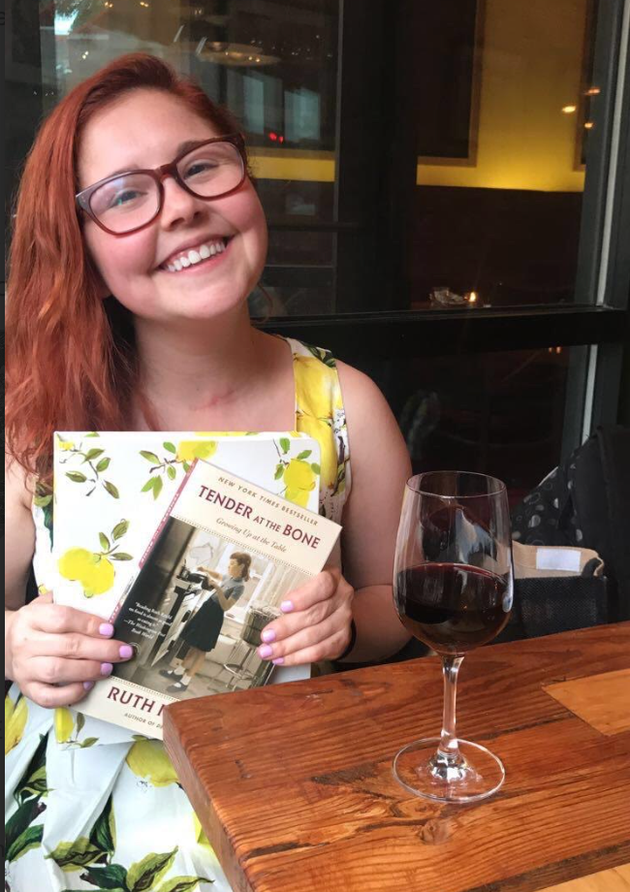 The author planning a Ruth Reichl-themed dinner party for friends in 2017.