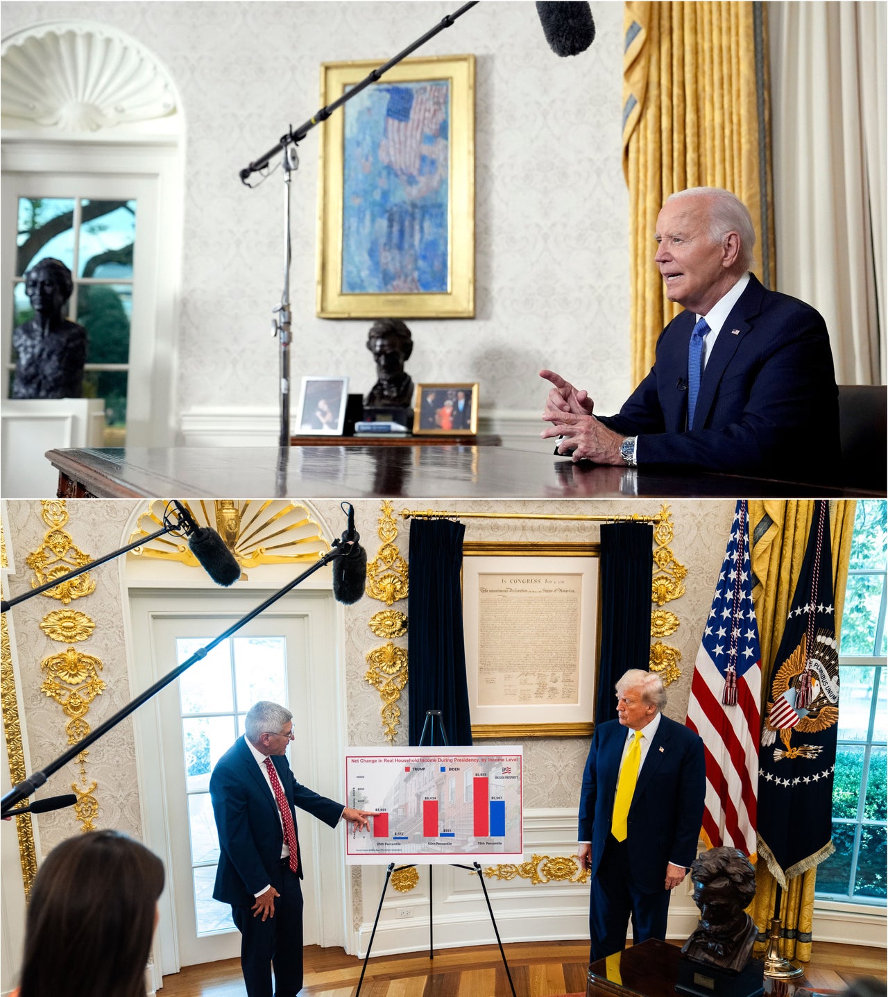 Look What Donald Trump Has Executed To The Oval Workplace 5 The gold molding that flanks both the copy of the Declaration of Independence and the door appears to be available at Home Depot via the retailer's website.