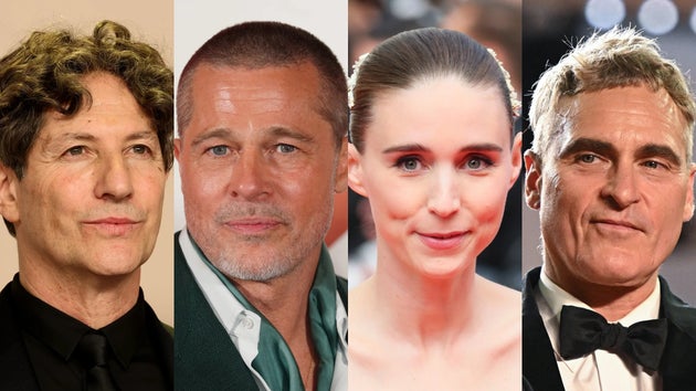 （右から）ホアキン・フェニックス、ルーニー・マーラ、ブラッド・ピット、ジョナサン・グレイザー