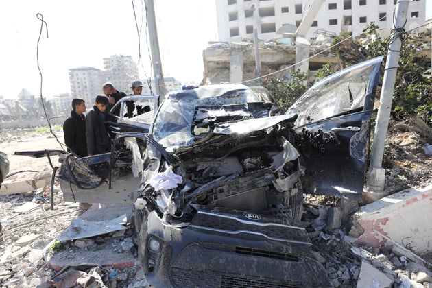 ヒンド・ラジャブさんと親族たちが乗っていた車（2024年2月10日、ガザ市テル・アル＝ハワ地区）