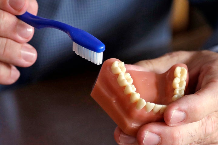 Dentiat cầm mô hình răng