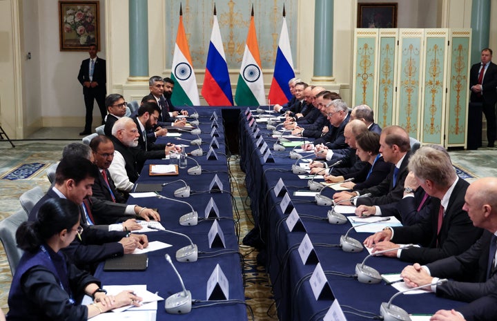 Indian Prime Minister Modi And Putin Affirm ‘Special’ Relationship At China Summit 1 In this pool photograph distributed by the Russian state agency Sputnik, Russia's President Vladimir Putin and Indian Prime Minister Narendra Modi hold a meeting on the sidelines of the Shanghai Cooperation Organisation (SCO) Summit in Tianjin on September 1, 2025. (Photo by Alexander KAZAKOV / POOL / AFP via Getty Images)