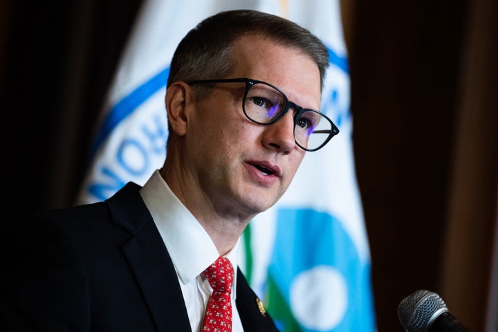 Rep. Riley Moore (R-W.Va.) pictured during a water policy rule signing ceremony to allow "West Virginia the independence it needs to permit and regulate itself" at the Environmental Protection Agency in February 2025.