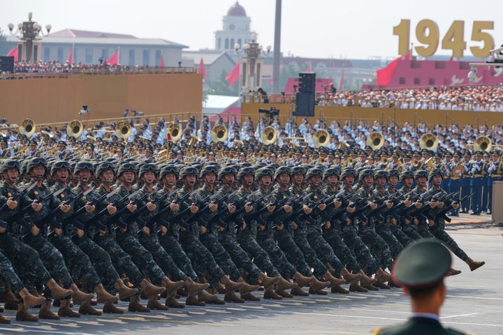 Military personnel take part in a military parade to commemorate the 80th anniversary of Japan's World War II surrender held in front of Tiananmen Gate in Beijing, Wednesday, Sept. 3, 2025.