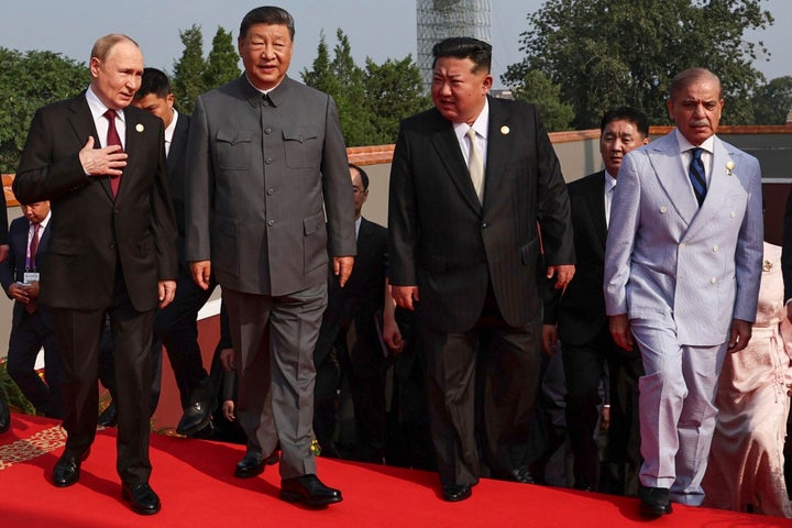 China Shows Its Navy Power With Parade On eightieth Anniversary Of WWII's Finish 1 From left, Russian President Vladimir Putin, Chinese President Xi Jinping, North Korean leader Kim Jong Un and Pakistani Prime Minister Shehbaz Sharif arrive at a military parade to commemorate the 80th anniversary of Japan's World War II surrender held in front of Tiananmen Gate in Beijing, China, Wednesday, Sept. 3, 2025.