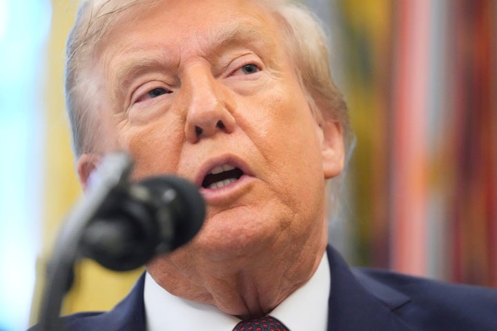 President Donald Trump speaks during an event about the relocation of the headquarters of the United States Space Command from Colorado to Alabama in the Oval Office of the White House, on September 2, 2025, in Washington.