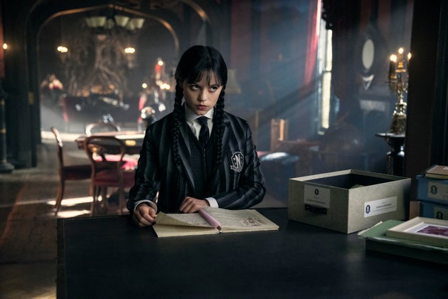 Jenna Ortega in character as Wednesday Addams