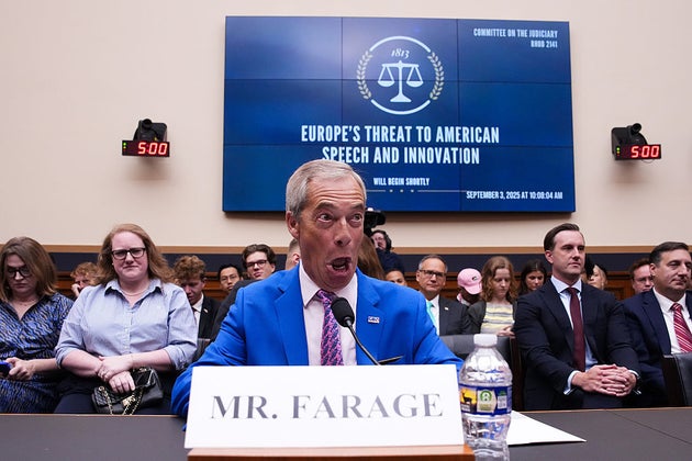 Reform UK Leader Nigel Farage testifies before the House Judiciary Committee in the Rayburn House Office Building on September 3, 2025