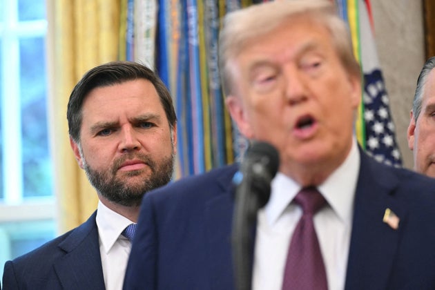 Vice President JD Vance listens to President Donald Trump make an announcement in the Oval Office on Sept. 2, 2025.