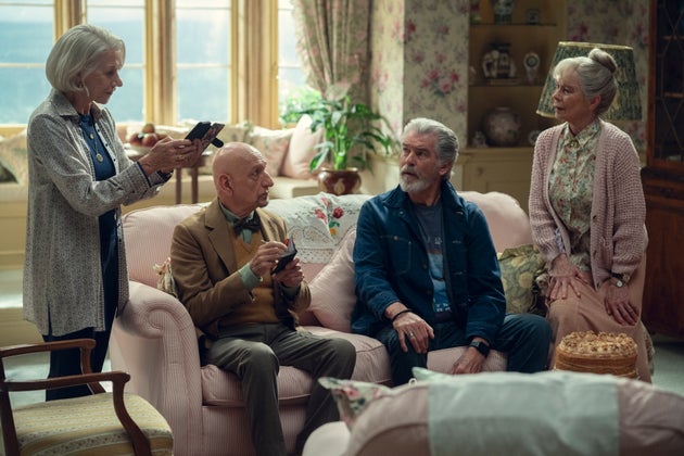 Dame Helen Mirren, Sir Ben Kingsley, Pierce Brosnan and Celia Imrie in The Thursday Murder Club