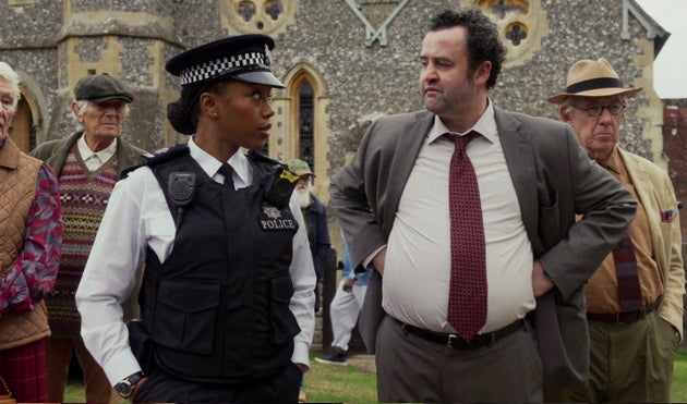 Naomi Ackie and Daniel Mays on the set of The Thursday Murder Club