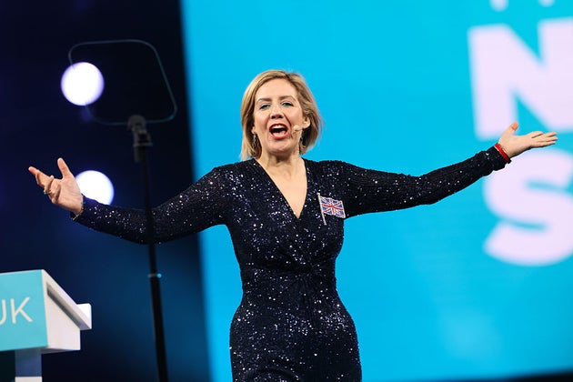 Andrea Jenkyns, mayor of Greater Lincolnshire, sings as she takes to the stage at the Reform UK annual party conference in Birmingham.