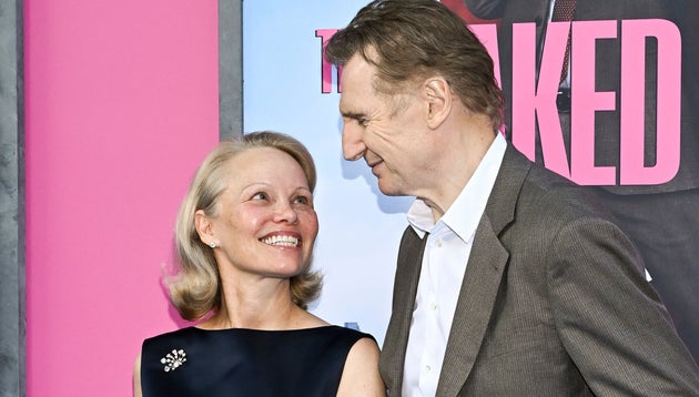Pamela Anderson and Liam Neeson at the premiere of The Naked Gun in July