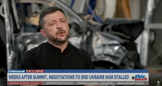 Ukrainian President Volodymyr Zelenskyy sits for an interview with ABC News' Martha Raddatz on Sept. 5, 2025.