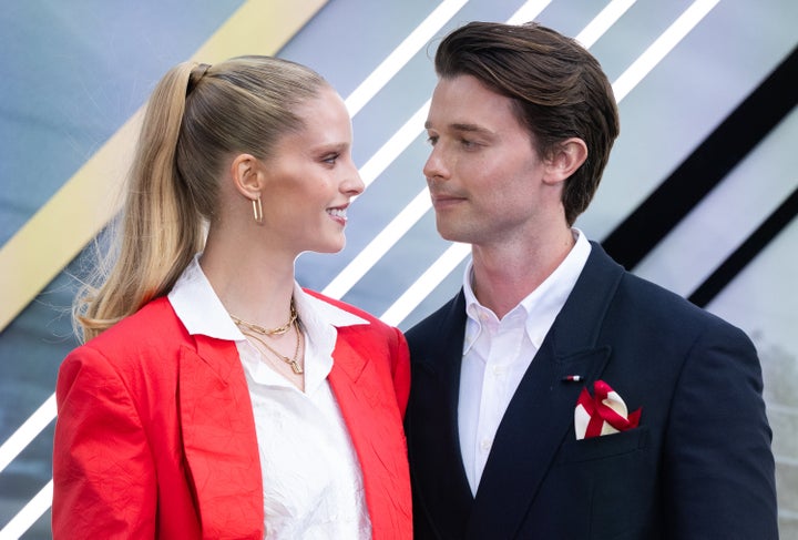 Abby Champion and Patrick Schwarzenegger, pictured at a movie premiere in June, exchanged vows on Saturday. 