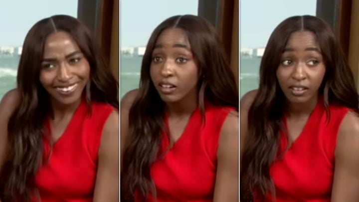 Ayo Edebiri expressing a plethora of emotions during an interview with her “After the Hunt” co-stars Julia Roberts and Andrew Garfield.