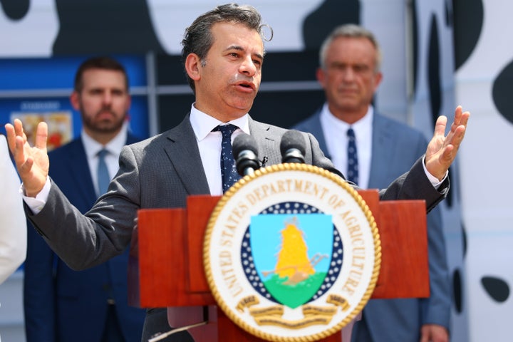 Food and Drug Administration Commissioner Martin A. Makary speaks on July 14, 2025, with Health and Human Services Secretary Robert F. Kennedy behind him.