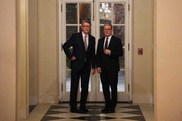 Keir Starmer and Peter Mandelson during a welcome reception at the ambassador's residence in February.