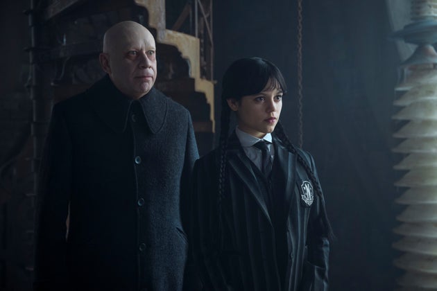 Fred Armisen as Uncle Fester and Jenna Ortega as Wednesday
