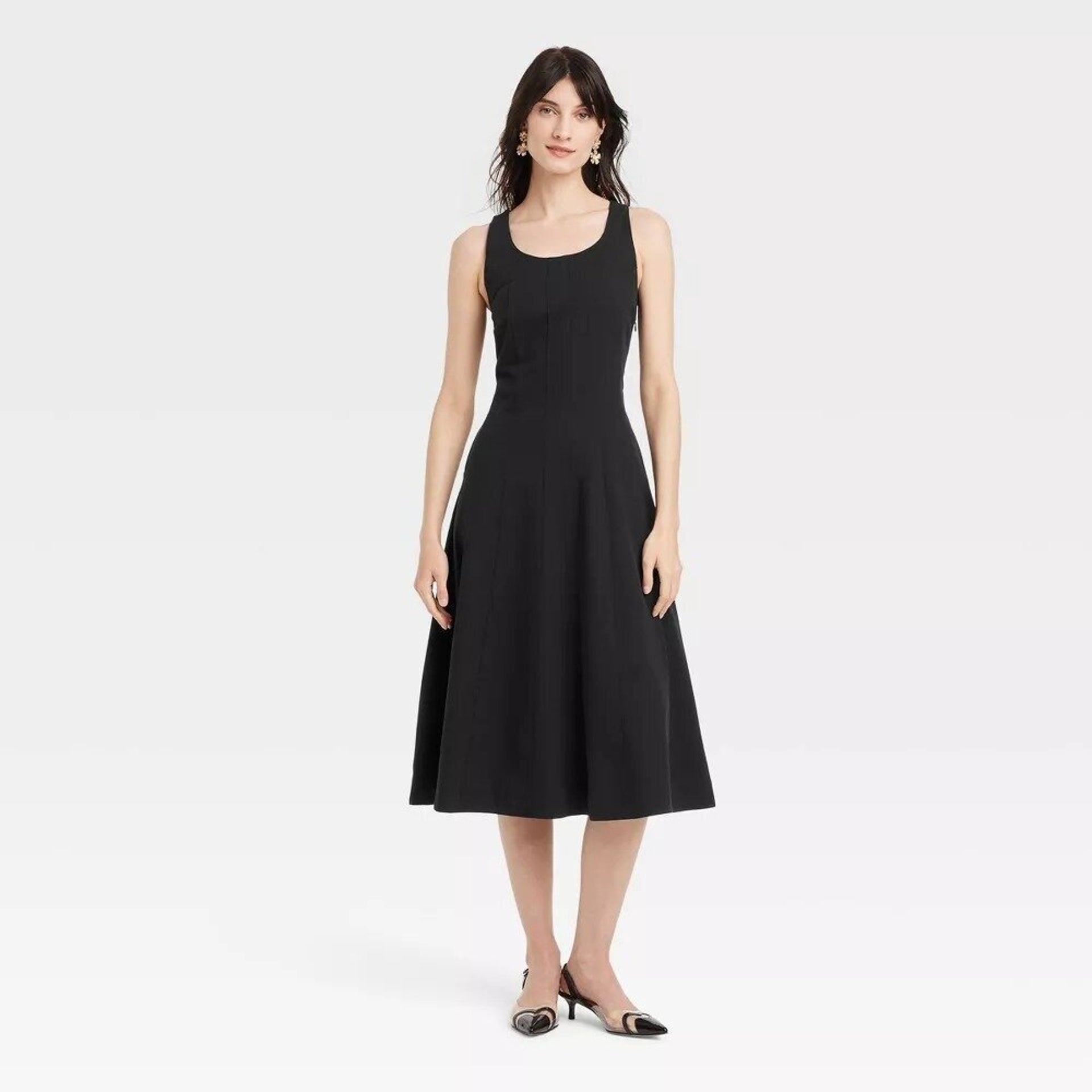 tea length formal evening dresses Satin Tulle Midi Wedding Dress, Simple Square Neckline Form Sizes:UK 14 Undergarments: Standard Bra Cute Plus-Size Spring Dresses
