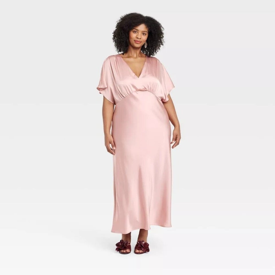 brown satin long sleeve maxi dress Bronze Satin Wrap Maxi Dress With Collar M