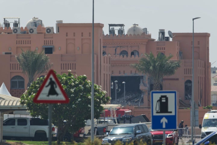Damage is seen after an Israeli strike targeted a compound that hosted Hamas' political leadership in Doha, Qatar, on Sept. 10, 2025.