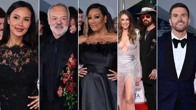 Maya Jama, Graham Norton, Alison Hammond, Elizabeth Taylor, Billy-Ray Cyrus and Joel Dommett at this year's NTAs